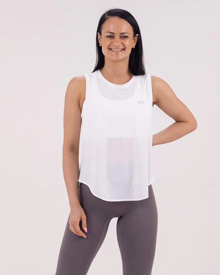 VEVAwear Casual Sleeveless Shirt Floral White – back view