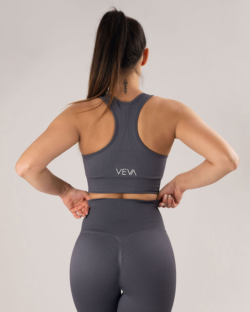 VEVAwear Confident Sports Bra Graphite Gray – pogled zadaj