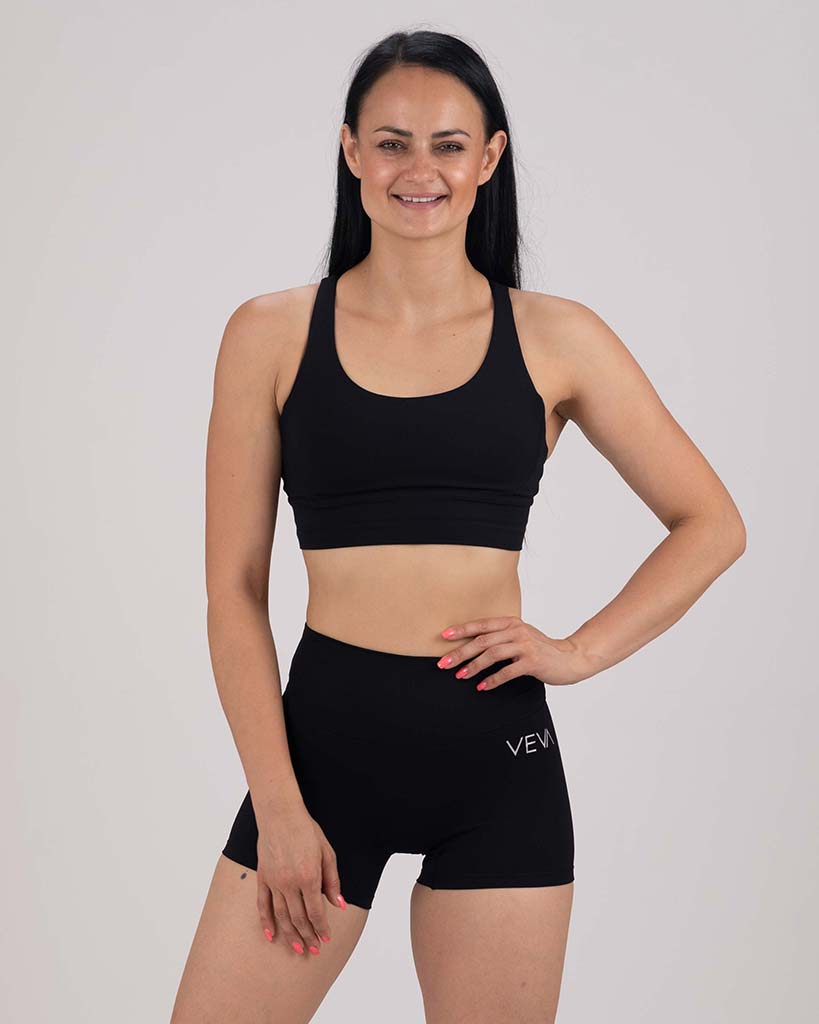 VEVAwear Feather Short Sports Bra Black – pogled spredaj