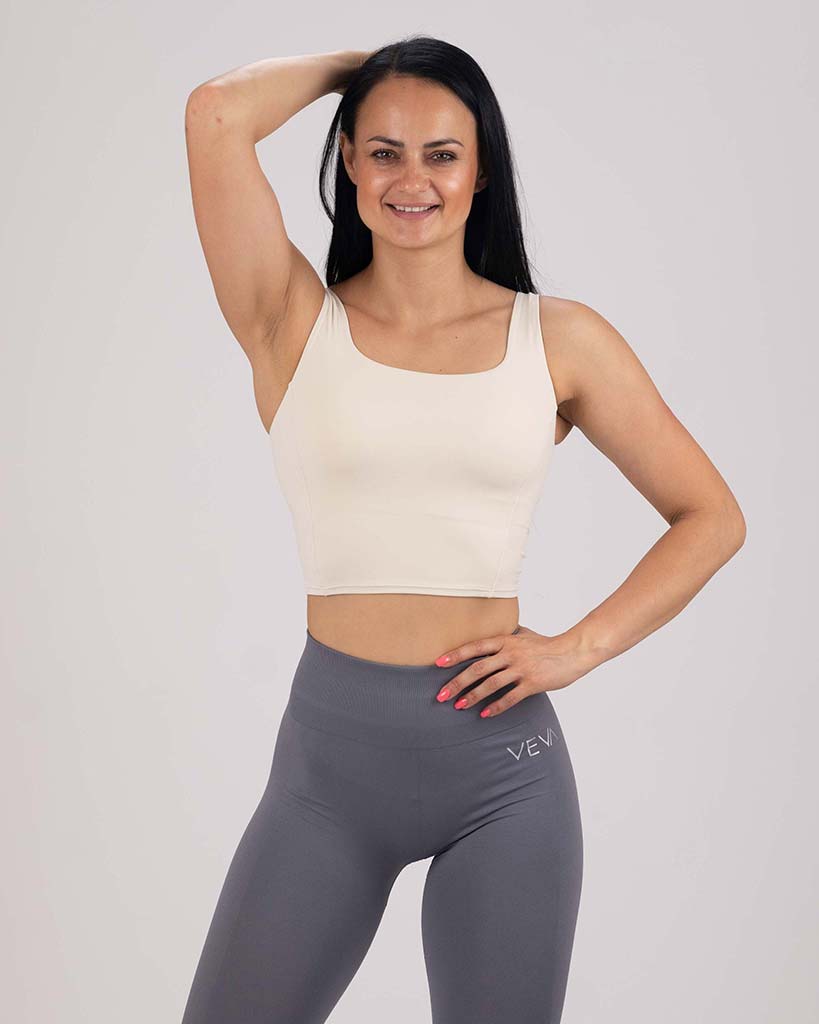 VEVAwear Feather Long Sports Bra White – pogled spredaj