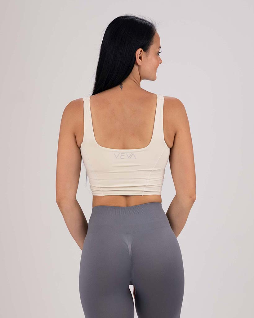 VEVAwear Feather Long Sports Bra White – pogled zadaj