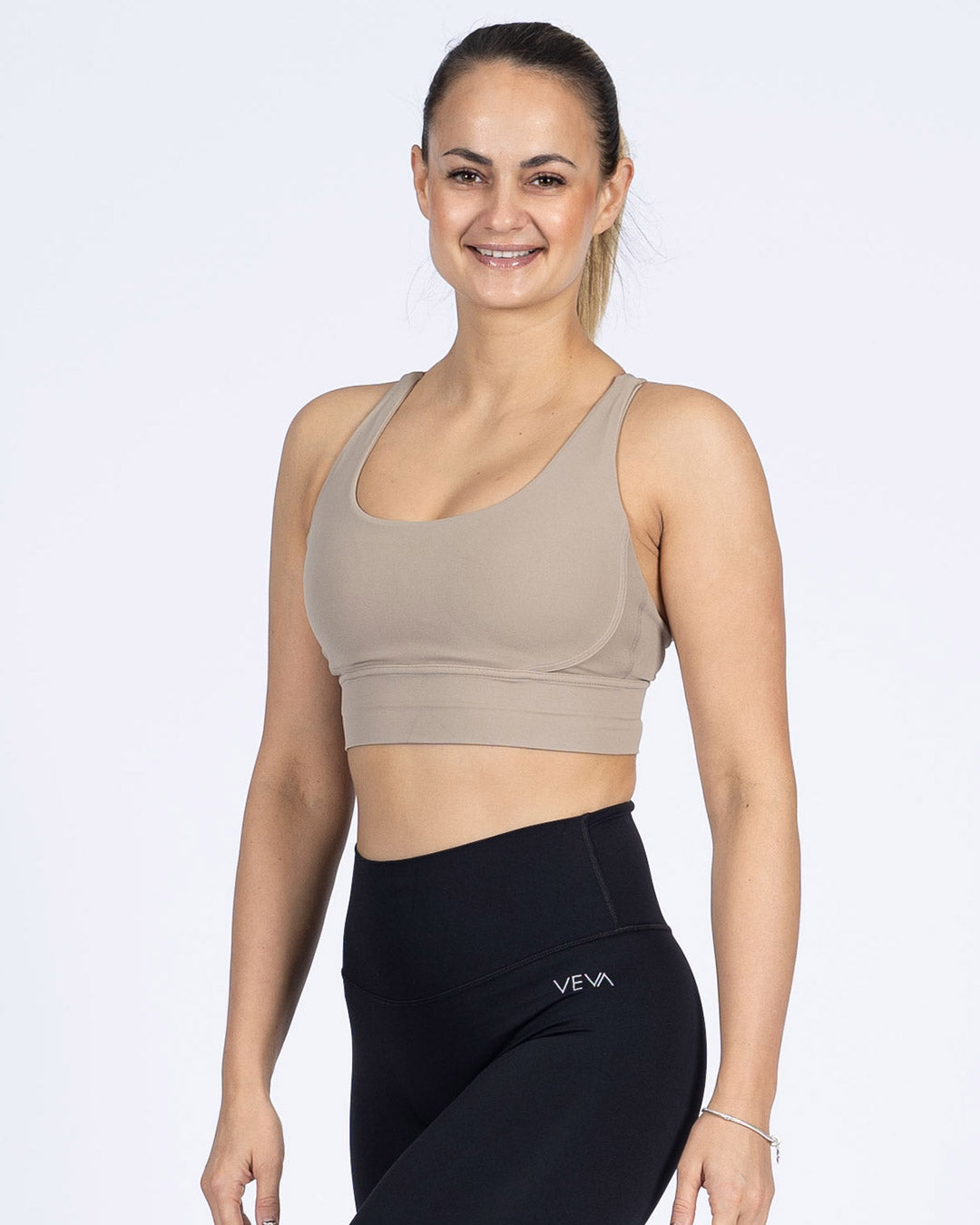 VEVAwear Feather Short Sports Bra Cappuccino Beige – side view