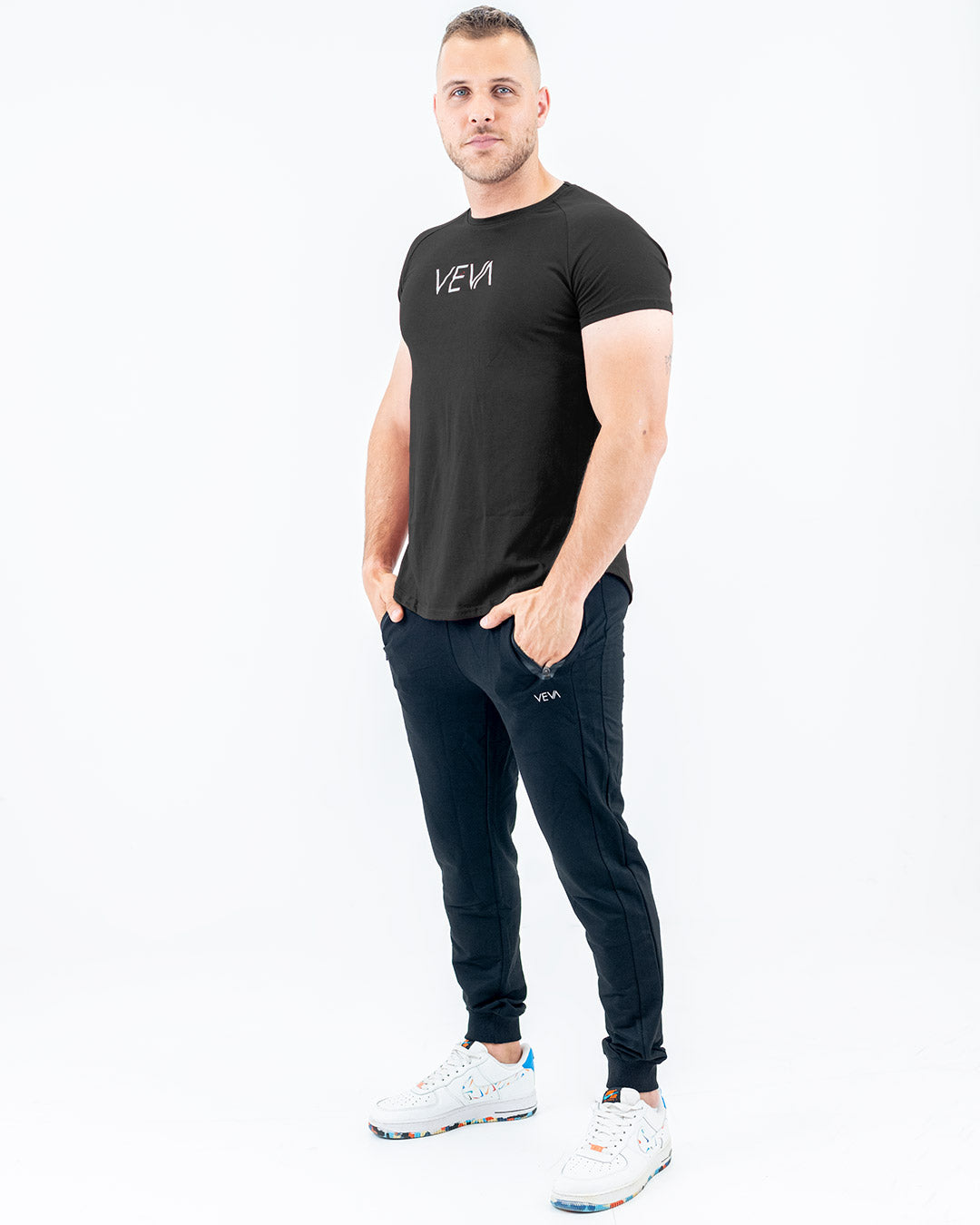 Graphite Grey Fit T-Shirt side view, curved hem detail
