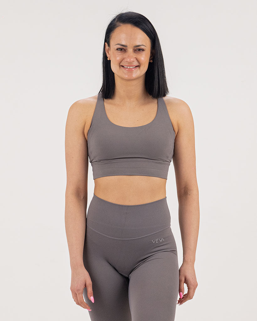 Feather crop top in grey, lightweight second-skin fabric from the Feather collection