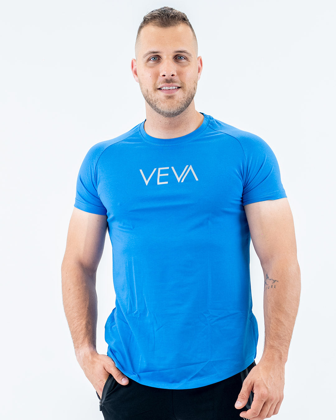 Cobalt Blue Fit T-Shirt front view, VEVAwear men's fitted cotton tee