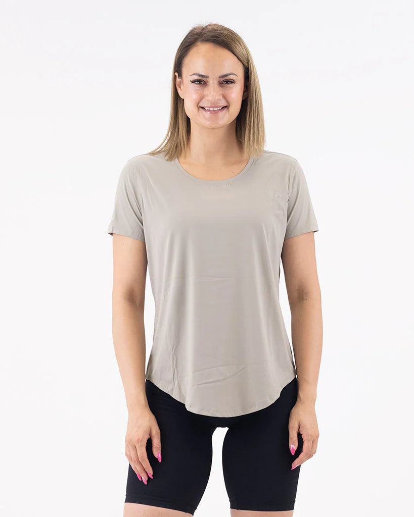 VEVAwear Feather T-shirt Taupe Beige – front view