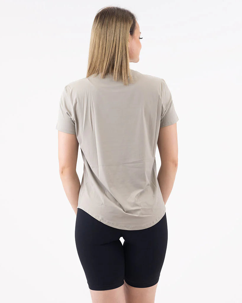 VEVAwear Feather T-shirt Taupe Beige – pogled s strani
