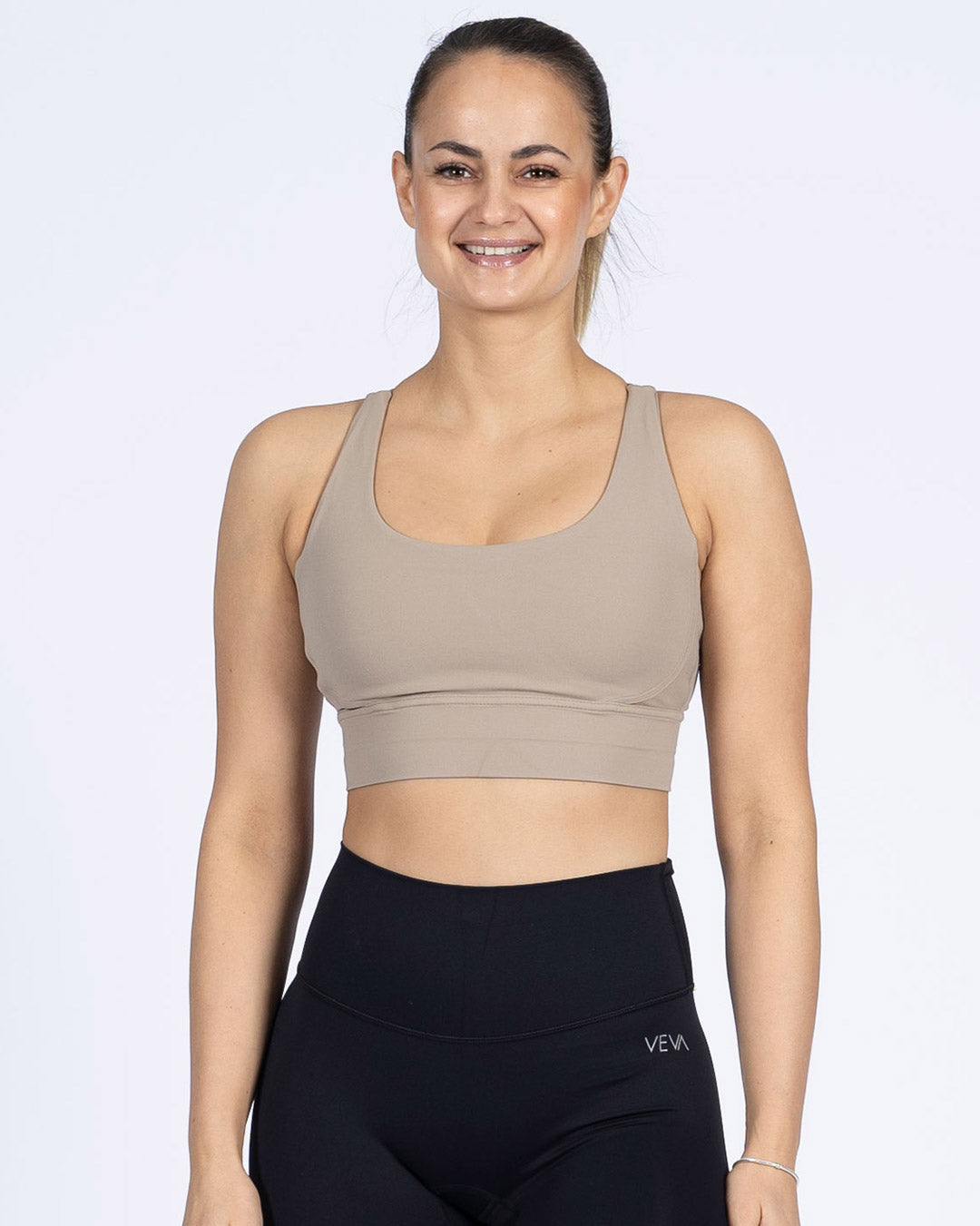 VEVAwear Feather Short Sports Bra Cappuccino Beige – front view