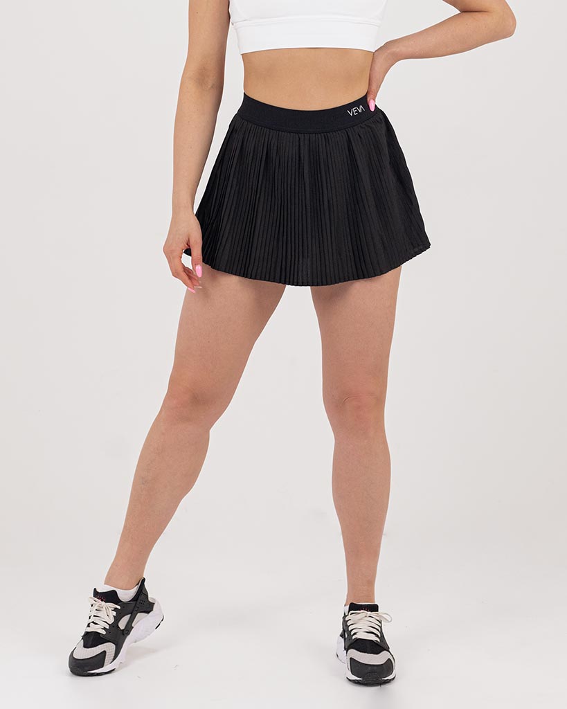 VEVAwear Casual Pleated Skirt Mighty Black – front view