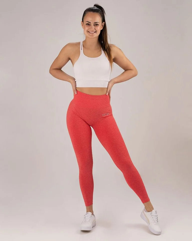 VEVAwear Lift Leggings Scarlet Red – worn by model, front view
